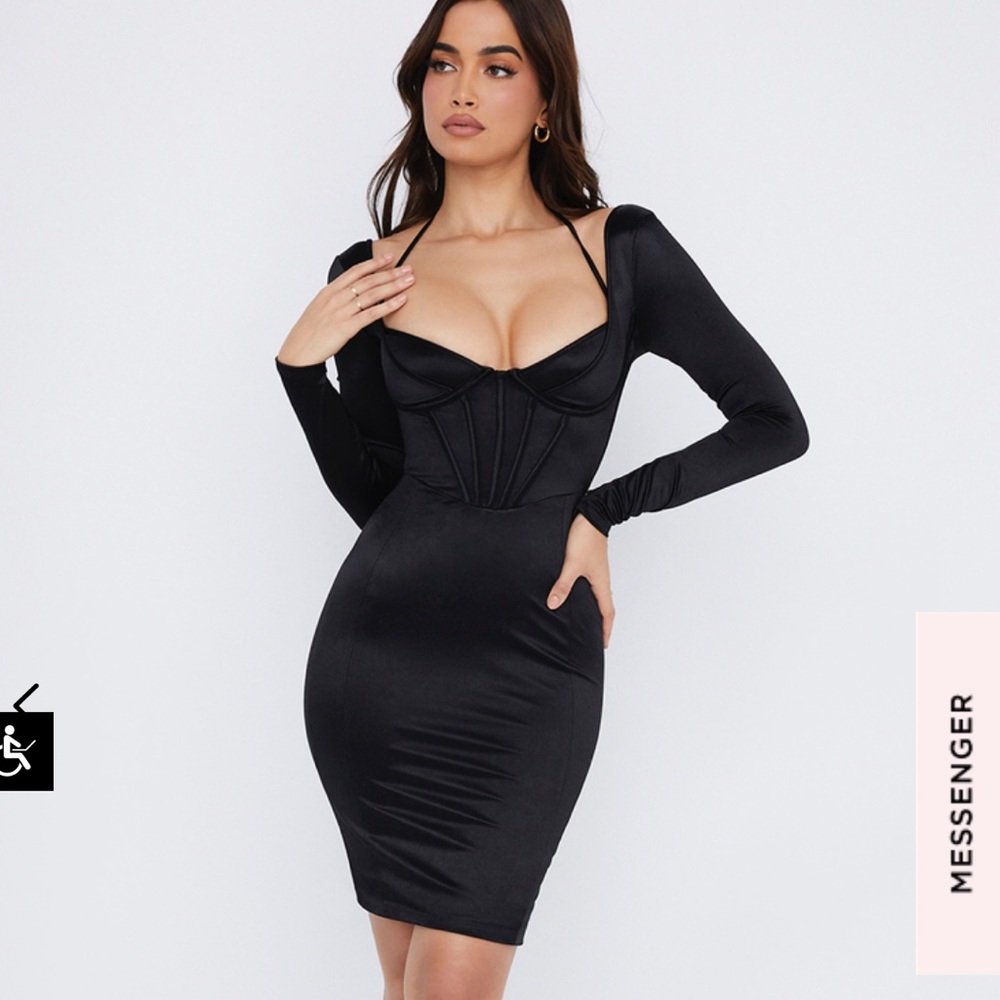 Black disco satin corset dress